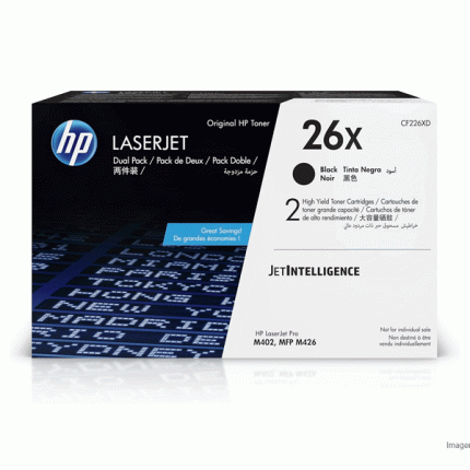 Toner HP CF226XD 26XD Negro LaserJet Pro M402dn M426fdw Doble Pack 9,000 Páginas
