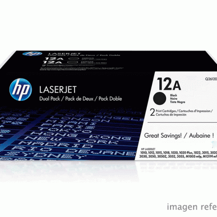 Toner HP Q2612AD 12AD Pack 2 LaserJet 1010 1020 Negro 4,000 Paginas
