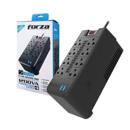 Estabilizador Forza FVR-1222USB 1200VA 600W, 8 Tomas, 2 Puertos USB