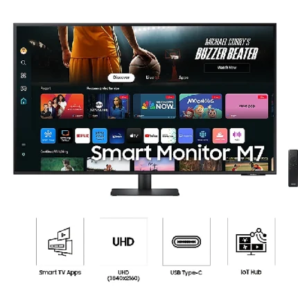 Samsung Smart Monitor S43DM702UN 43" 4K UHD (3840x2160) VA, 4ms, 60Hz, HDMI, USB Hub, Altavoces, Negro LS43DM702UNXGO