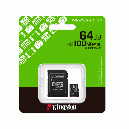 Memoria MicroSDHC Kingston 64GB 100MB/s Clase 10 con Adaptador SD SDCS3/64GB
