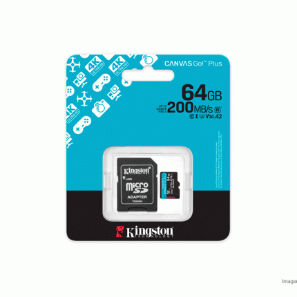 Memoria microSDXC Kingston 64GB Canvas Go! Plus 200MB/s Clase 10 con Adaptador SD SDCG4/64GB