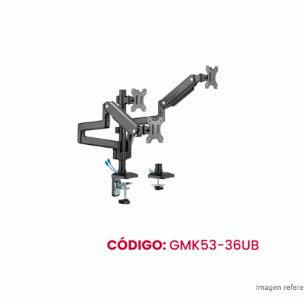 Brazo Triple Koreano para Monitor de 17" a 32" GMK53-36UB Soporte Ergonómico Ajustable Alta Resistencia