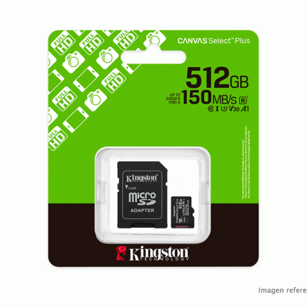 Memoria MicroSDHC Kingston 512GB 150MB/s Clase 10 con Adaptador SDCS3/512GB