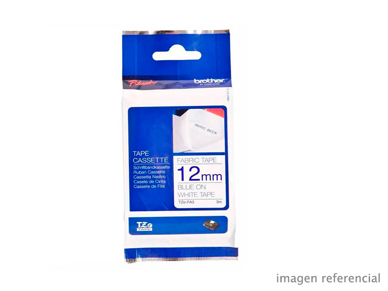 TZeFA3 Cinta Brother TZe-FA3 12 mm azul marino sobre blanco 3 m