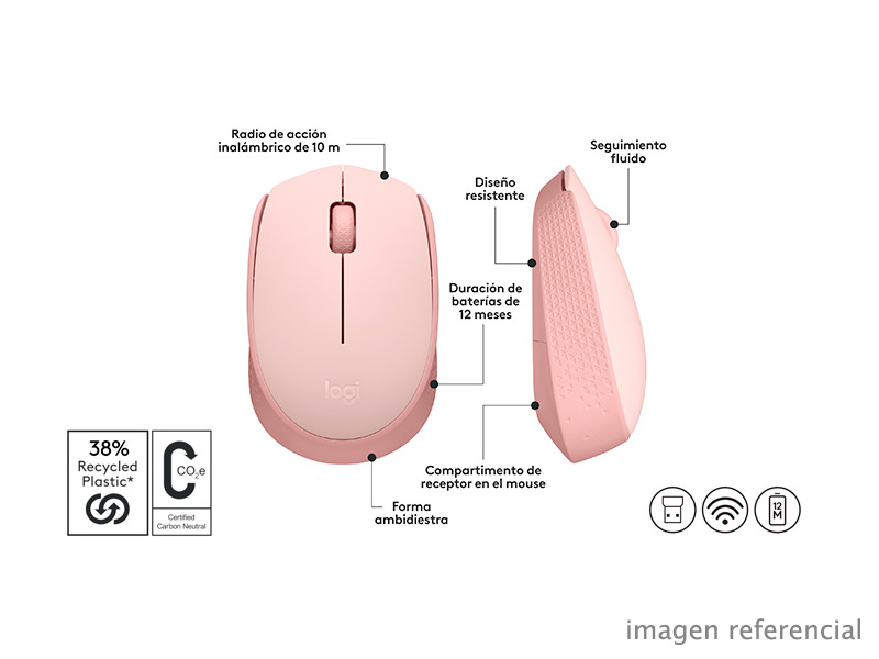 910-006862 Mouse Óptico Inalámbrico Logitech M170 910-006862 Rosa