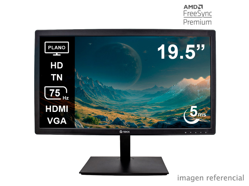 TE1916S Monitor plano TEROS TE-1916S de 19.5 pulgadas HD+ TN 75 Hz 5 ms con HDMI VGA y parlantes